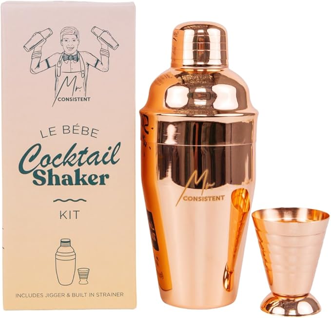 Mr. Consistent 'Le Bebe' Rose Gold Cocktail Shaker including jigger | Beginner Bar Tool | Easy Load & Shake | Perfect for Home Mixology, Cocktails & Mocktails