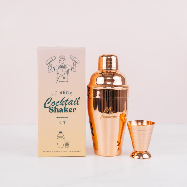 Mr. Consistent 'Le Bebe' Rose Gold Cocktail Shaker including jigger | Beginner Bar Tool | Easy Load & Shake | Perfect for Home Mixology, Cocktails & Mocktails