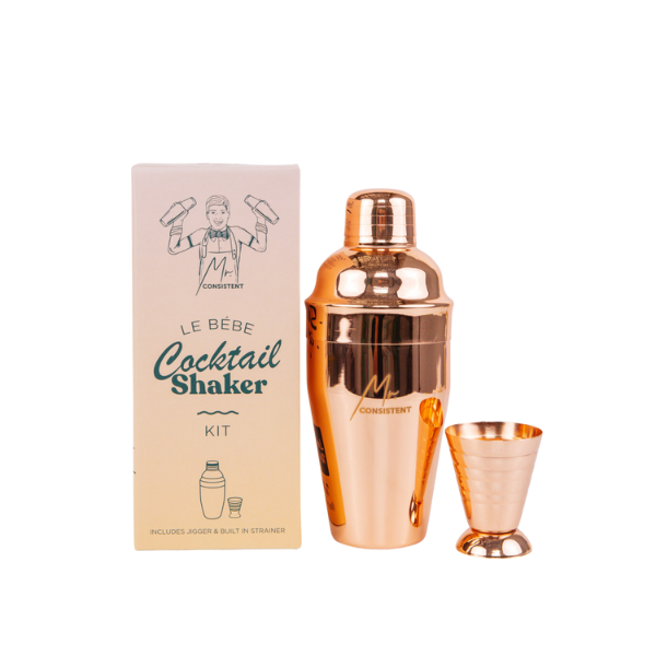 Mr. Consistent 'Le Bebe' Rose Gold Cocktail Shaker including jigger | Beginner Bar Tool | Easy Load & Shake | Perfect for Home Mixology, Cocktails & Mocktails